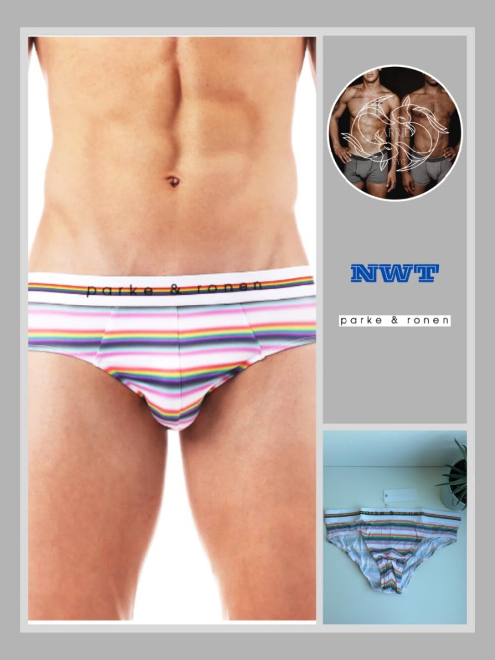 Parke & Ronen - Low Rise Brief - White Prism Stripe (M)